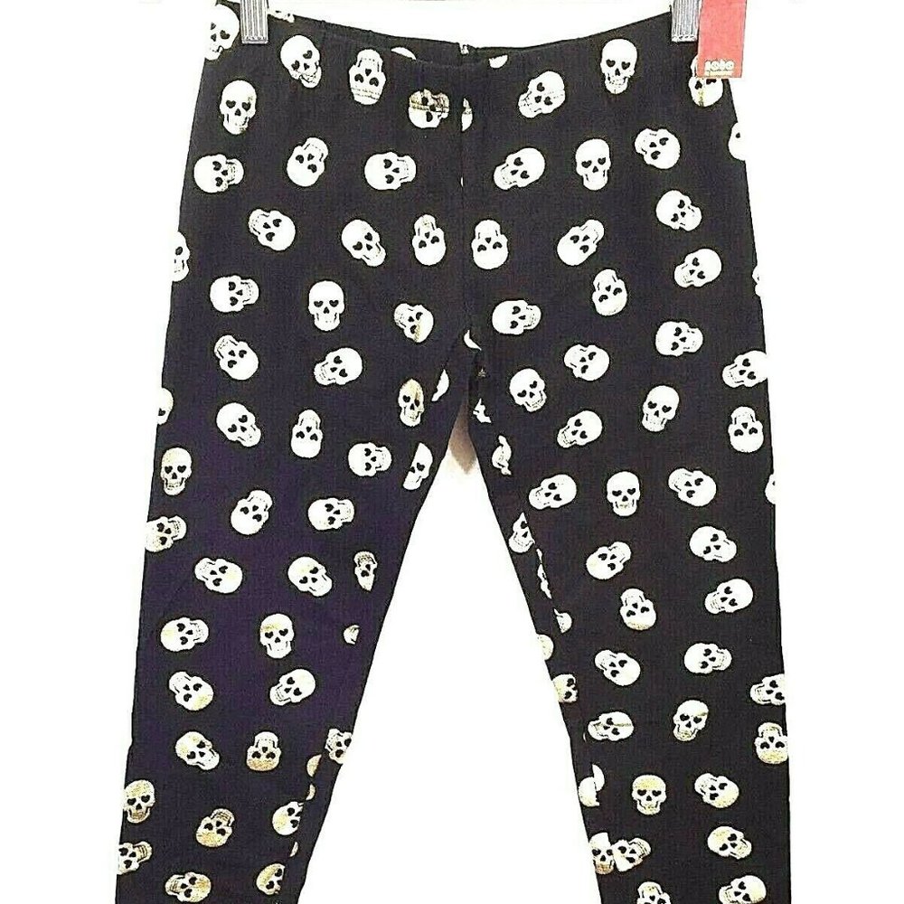 Halloween Skull Ankle Length Seamless Leggings Size Small 3-5 Black Gold